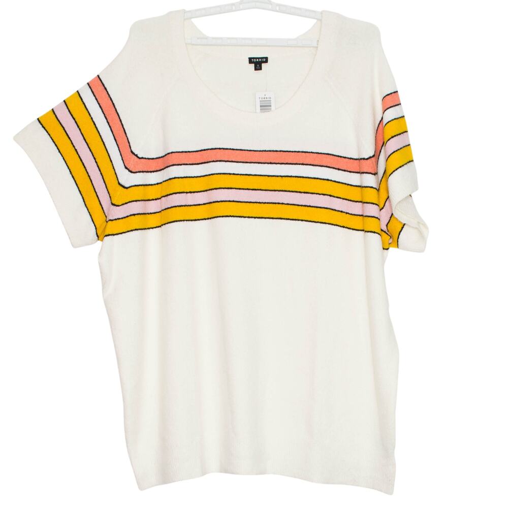 NWT Torrid Plus Size 6X Sweater Short Sleeve Raglan Stripe White Retro Y2K 90s